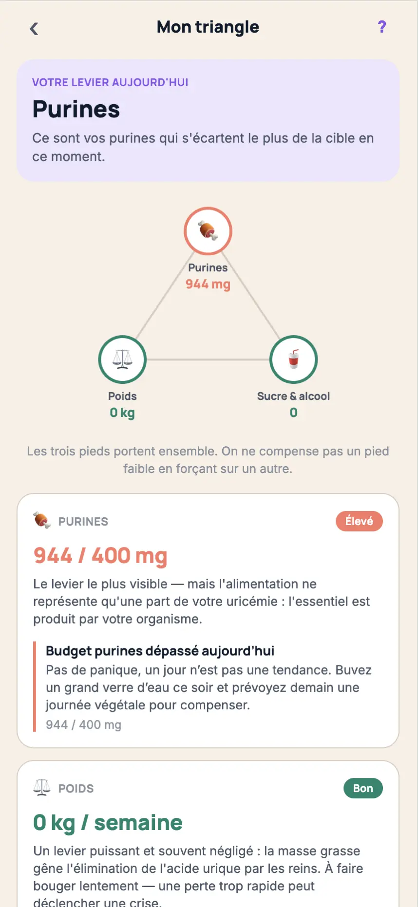 Le Triangle des 3 leviers : purines, poids, sucre et alcool